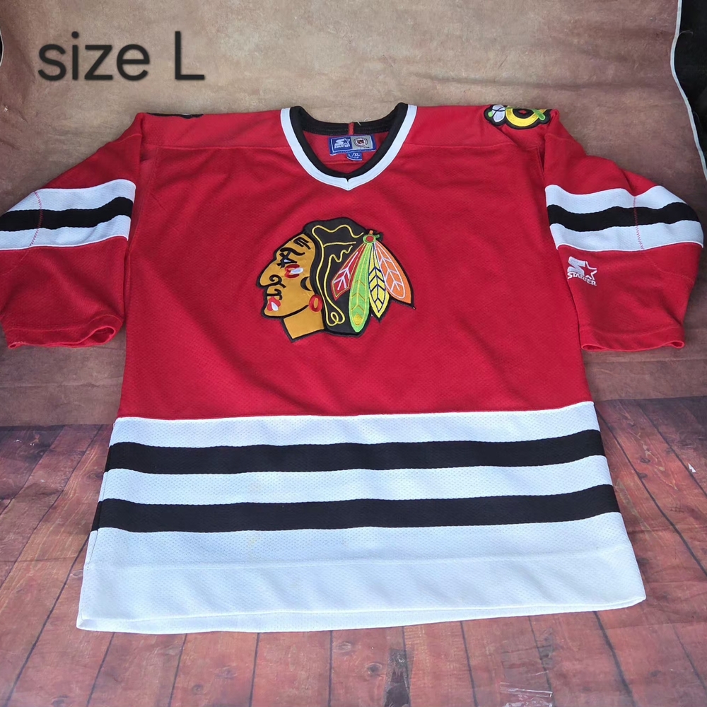 Red Hockey Jersey with Black and White Stripes